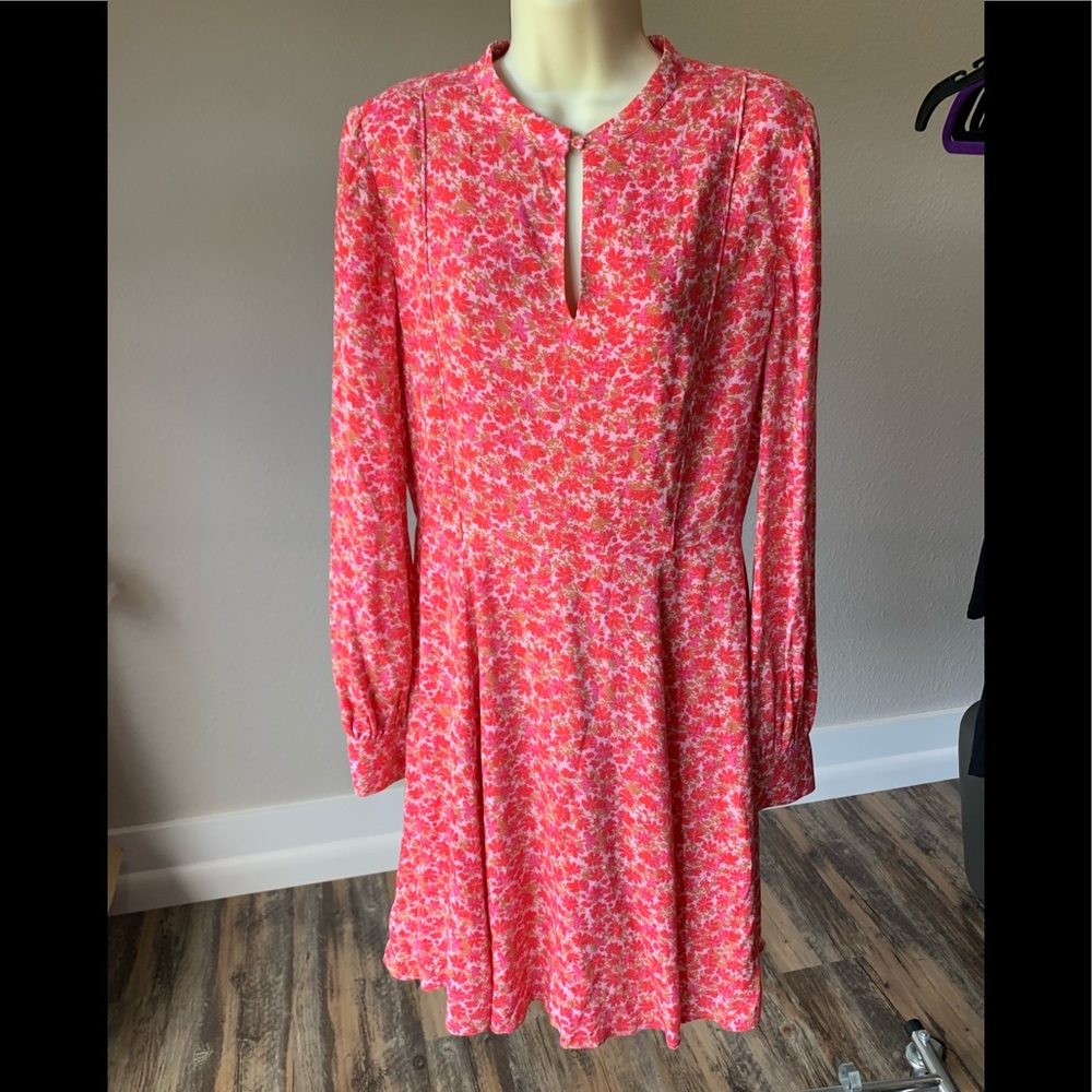 A Loves A Long Sleeve Floral Print Crepe A-Line Dress Size Medium